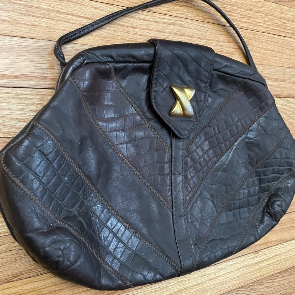 Vintage Dark Brown Patchwork Leather Crossbody Pu… - image 5